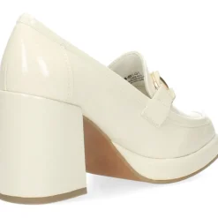 Ecru mocassins op hak