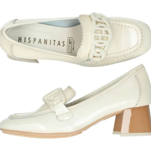 Ecru moccasins op hak