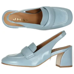 Blauwe mocassins op hak