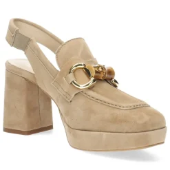 Cognac mocassins op hak