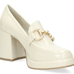 Ecru mocassins op hak