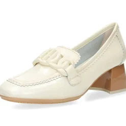 Ecru moccasins op hak